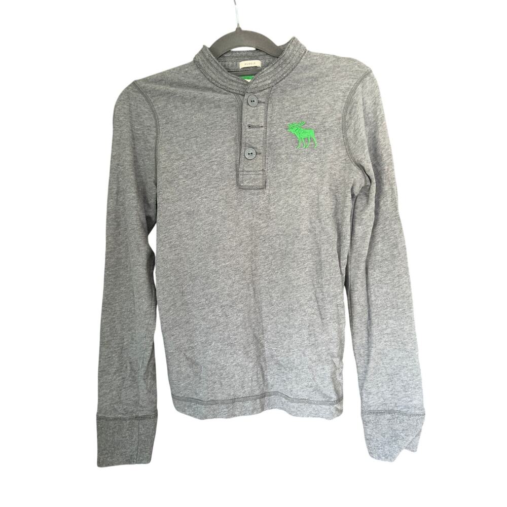 Abercrombie & Fitch Gray Moose Muscle Henley Preppy S 100% Cotton